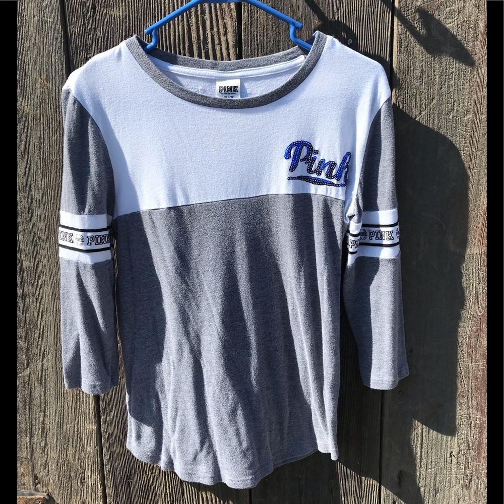 VS Pink blue sequin 3/4 sleeve tee!